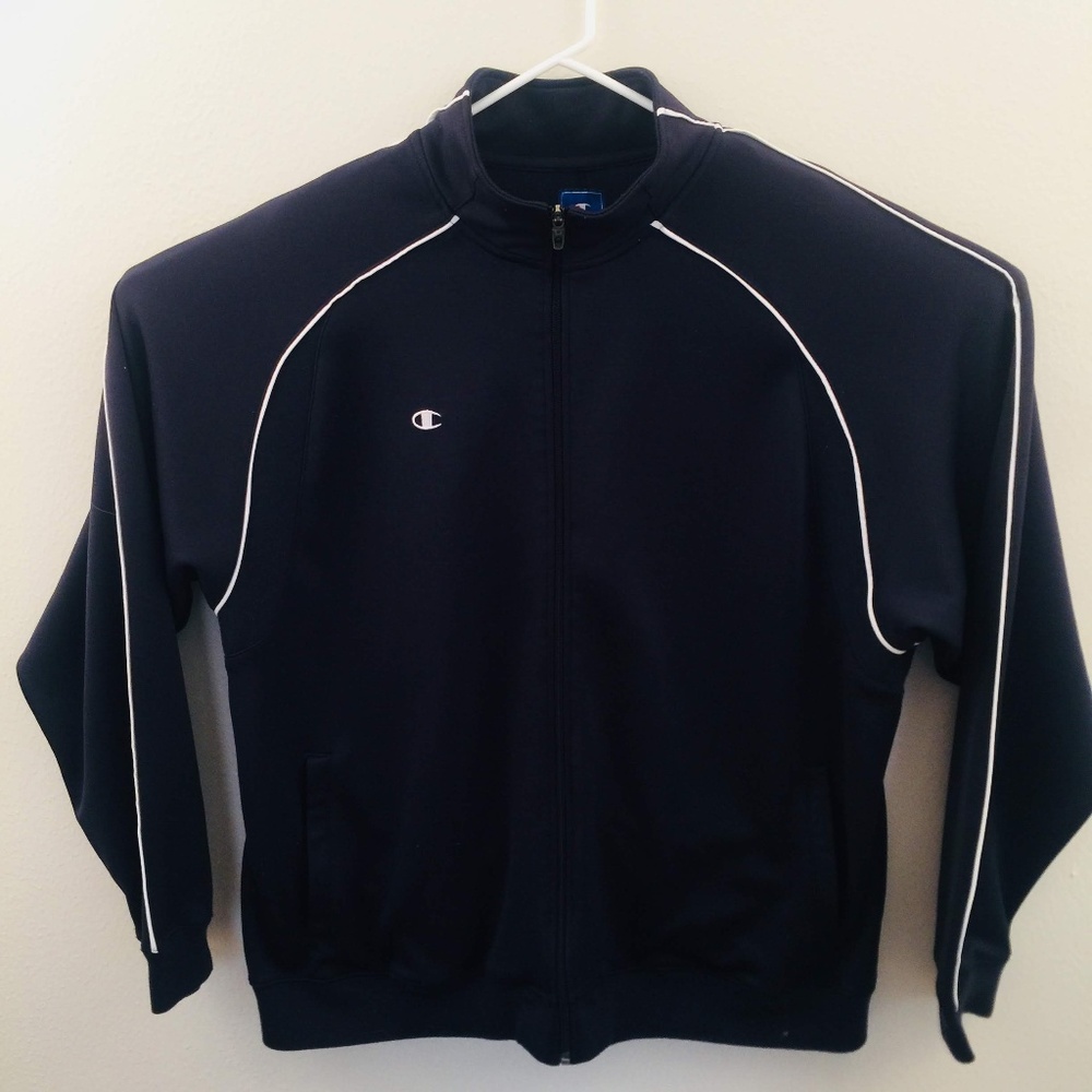 Vintage CHAMPION Navy BlueZip Sweatshirt Jumper XL